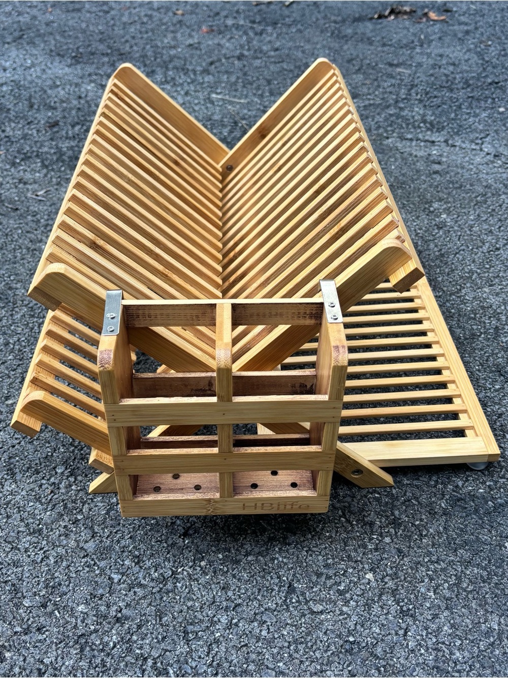 HBlife 3-Tier Bamboo Dish Drying Rack & Detachable Utensil Holder